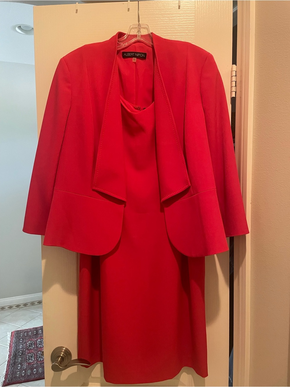 Albert Nipon Bright Red Skirt Suit Two-Piece